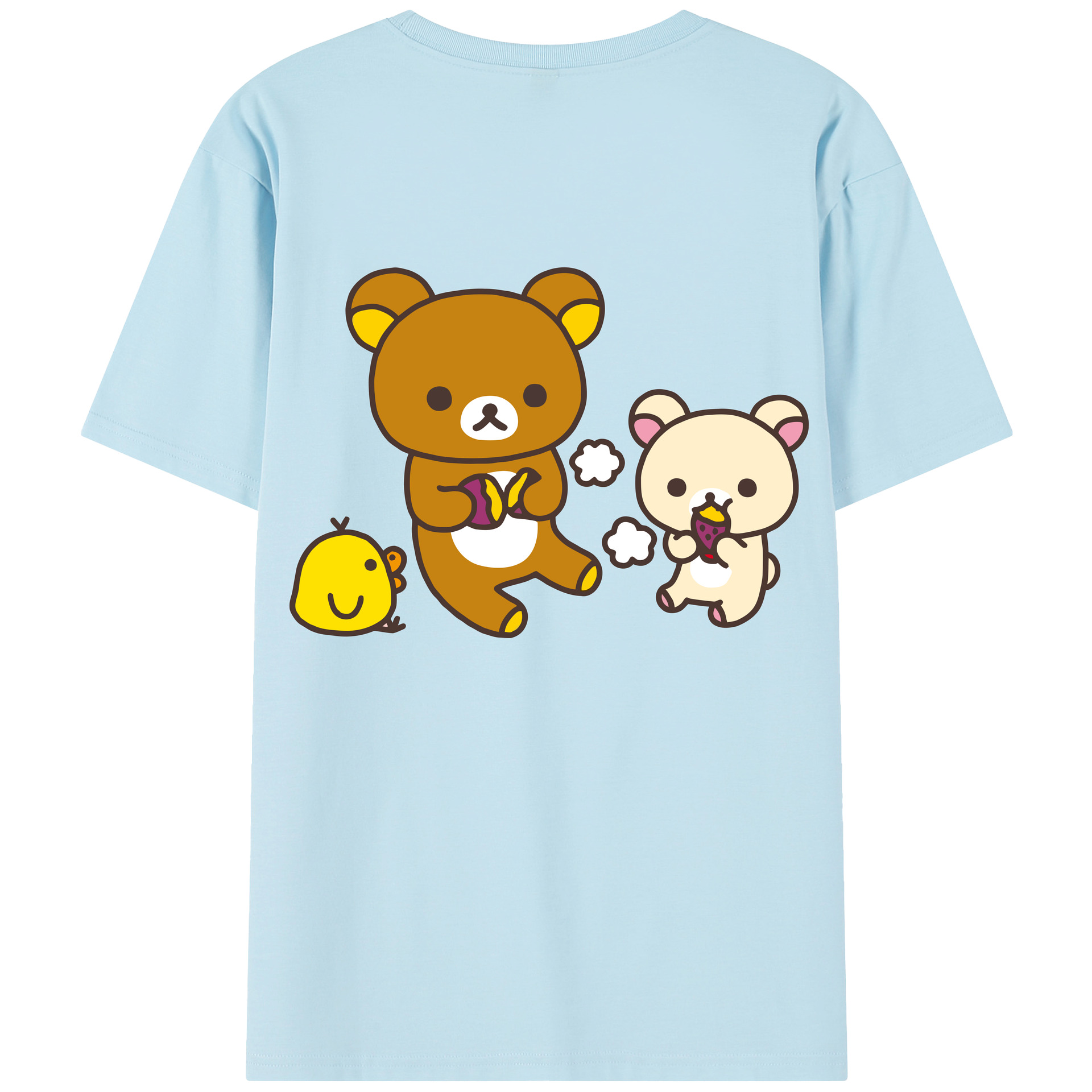 （画像用） リラックマ リラックマ キイロイトリ Rilakkuma Korilakkuma Kiiroitori 綿100％半袖Tシャツ（背面プリント）